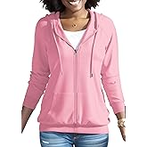 HTD Women Casual Full Zip Up Hoodie Basic Lightweight Long Sleeve Sweatshirt Solid Color Jacket With Pockets