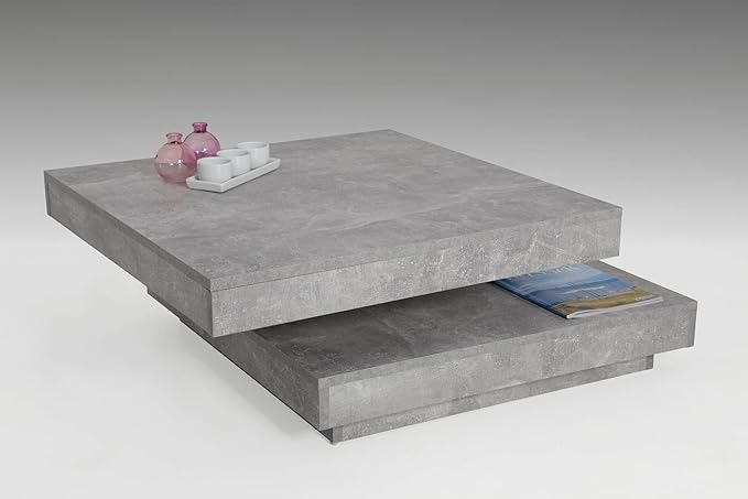 lifestyle4living Couchtisch in Grau | Sofatisch hat eine 360° drehbare Tischplatte | Salon-Tisch ist 78 cm breit