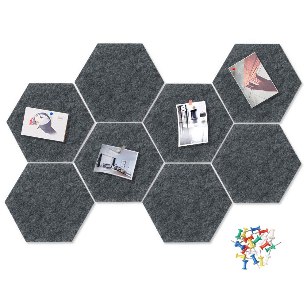HyFanStr Felt Pin Board Wall Bulletin Board, Hexagon DIY Memo Board Notice Board with 20 Push Pins, Decorative Cork Board for Office Bedrooms