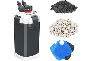 fishkeeper 390GPH Canister Filter, 3-Stage Filtration Aquarium Filter with Quartz Balls and Filter Cotton, Ultra-Quiet Extern