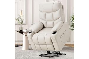 Esright Power Lift Recliner for Elderly, Electric Lift Chair with Heated Vibration Massage,Heavy Duty Electric Recliner with Side Pockets, USB Charge Port & Cup Holders, Cream Beige