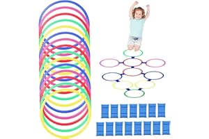 Hopscotch Outdoor, Hopscotch Rings, 15PCS 15 Inch Multi-Colored Outdoor with 15PCS Buckle, DIY Obstacle Course for Kids 2+, N