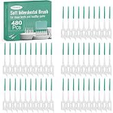 NXPPYY 480 Pcs Dental Floss Picks, Soft Silicone Tooth Picks Flossers | Interdental Brushes with Case, Soft Dental Floss Picks for Teeth Cleaning, Braces, Bridges, Adult, Plaque Removal (Green)