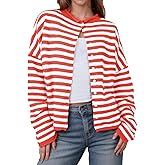 Saodimallsu Womens Striped Cardigan Casual Long Sleeve Open Front Button Down Loose Knit Lightweight Fall Sweaters