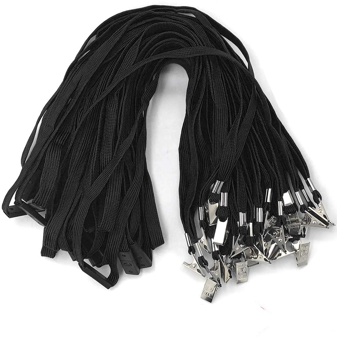 Bird Fiy Lanyards Breakaway Bulk Black Lanyards Neck Flat Safety Badge Lanyard Bulldog Clip (Black, 50 PCS)