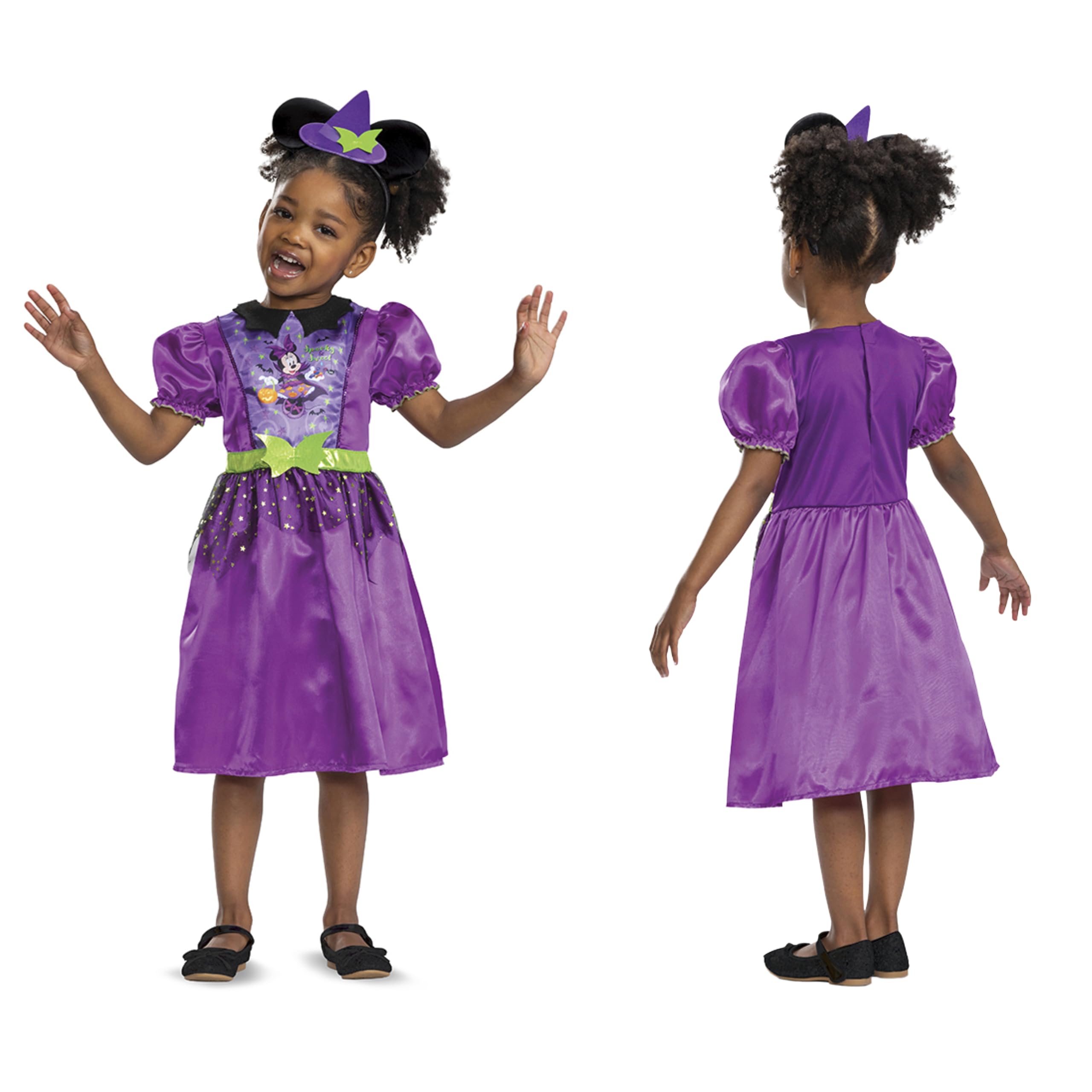 Disney Spooky Witch Minnie Mouse Fancy Dress for Kids & Toddlers, Official by Disguise, Adorable Design Perfect for Halloween, Includes Witch Hat Minnie Headband, in Size 2 & 3-4 Years