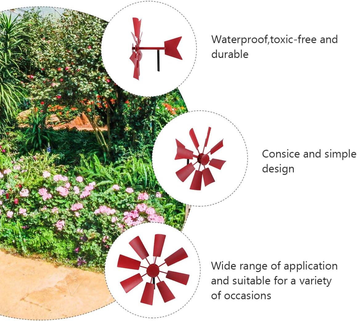 Hemoton Garden Windmill Stake Iron Wind Spinner Outdoor Yard Art Decoration Metal Pinwheel Stake Ornament for Christmas Lawn Decoration Red - Image 5