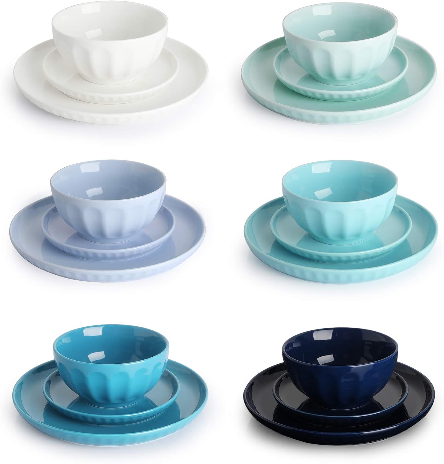  | Sweese 196.003 Porcelain Fluted Dinnerware Set, 18-Piece, Service for 6, Cool Assorted Colors: Dinnerware Sets