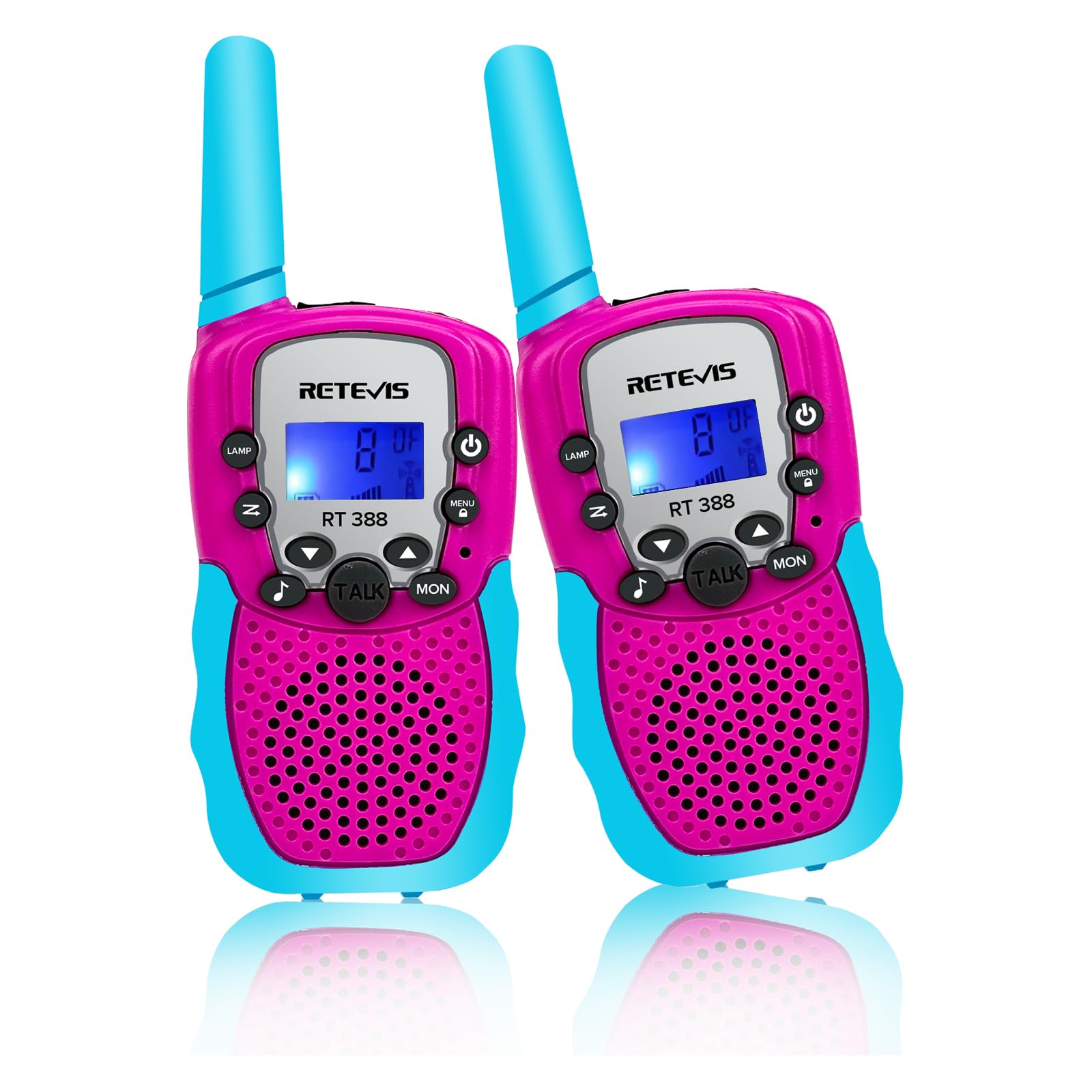 Retevis RT388 Kids Walkie Talkies, Toy Gifts for 3-12 Years Old Girls Boys, VOX, Clear Sounds, Flashlight, Walkie Talkie Kids for Gifts, Family Games, Park, Garden, Outdoor (1Pcs, Blue-Pink)