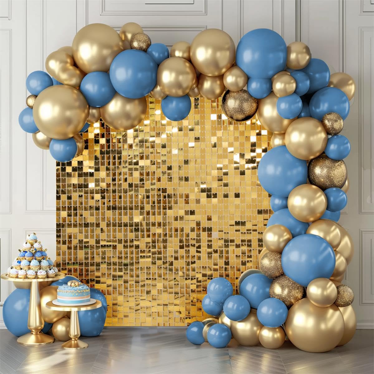 Photo 1 of Shimmer Wall Backdrop Light Gold Wall Panels 12Pcs Square Sequin Shimmer Wall Backdrop Decoration for Birthday Party,Wedding, Anniversary