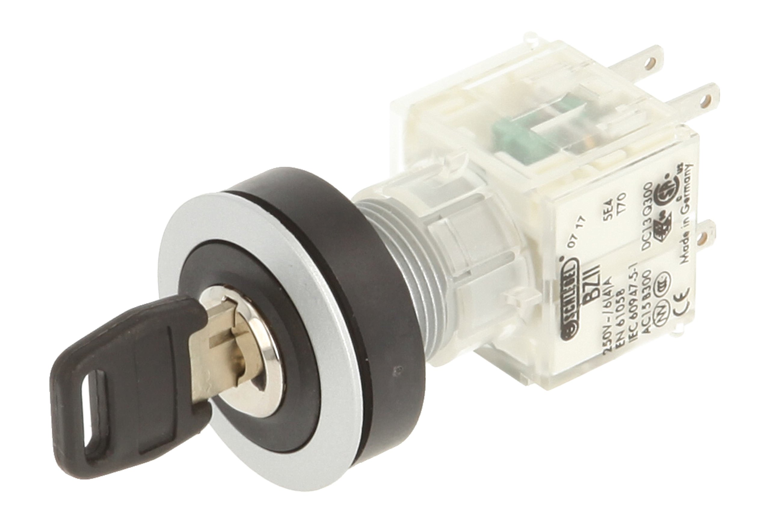 Schlegel 23.001.429 Locking Key Switch, 2 Positions, Push Contact Sensor, 1 N/O and 1 Opener, Metallic