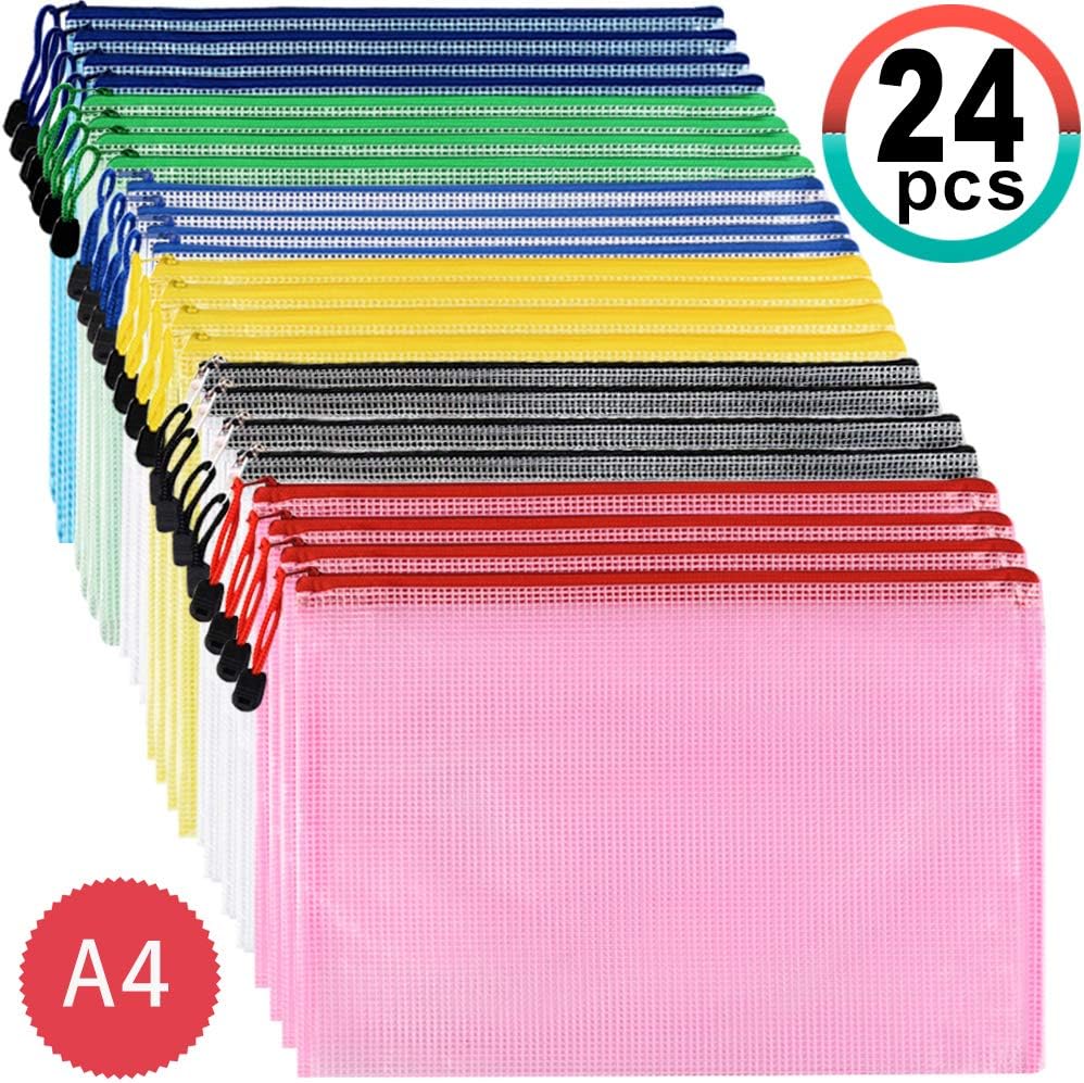 Carpetas de plástico – 24 piezas Carpeta de documentos Carpeta de documentos Carpeta con cremallera A4 Carpeta de plástico Extra Grueso Cremallera Lock Bolsas