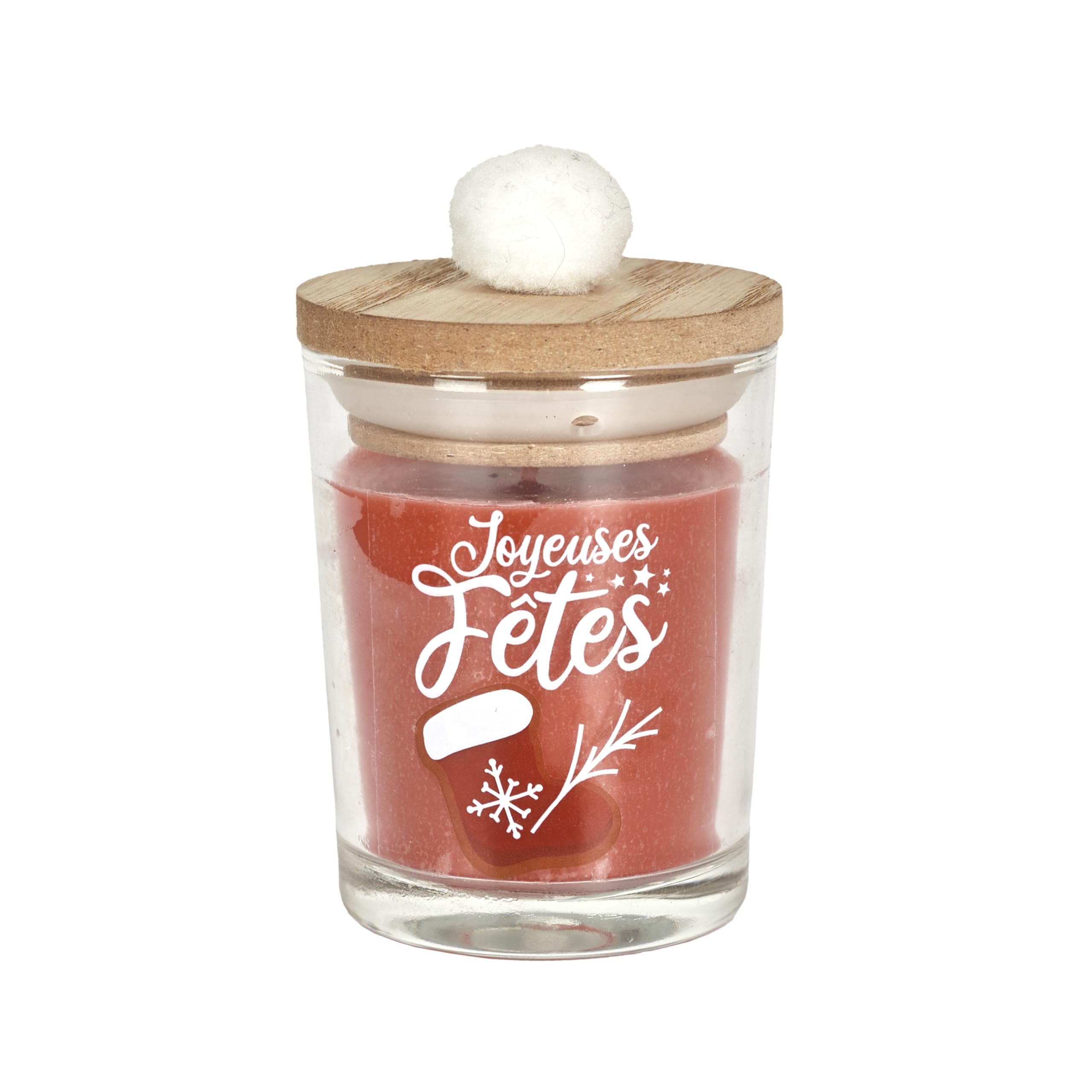 Home Deco Factory BO51431 Duo of Scented Candles with Tassels and Wooden Lids Christmas Decorations Festive Design Size 5 cm Diameter White and Red