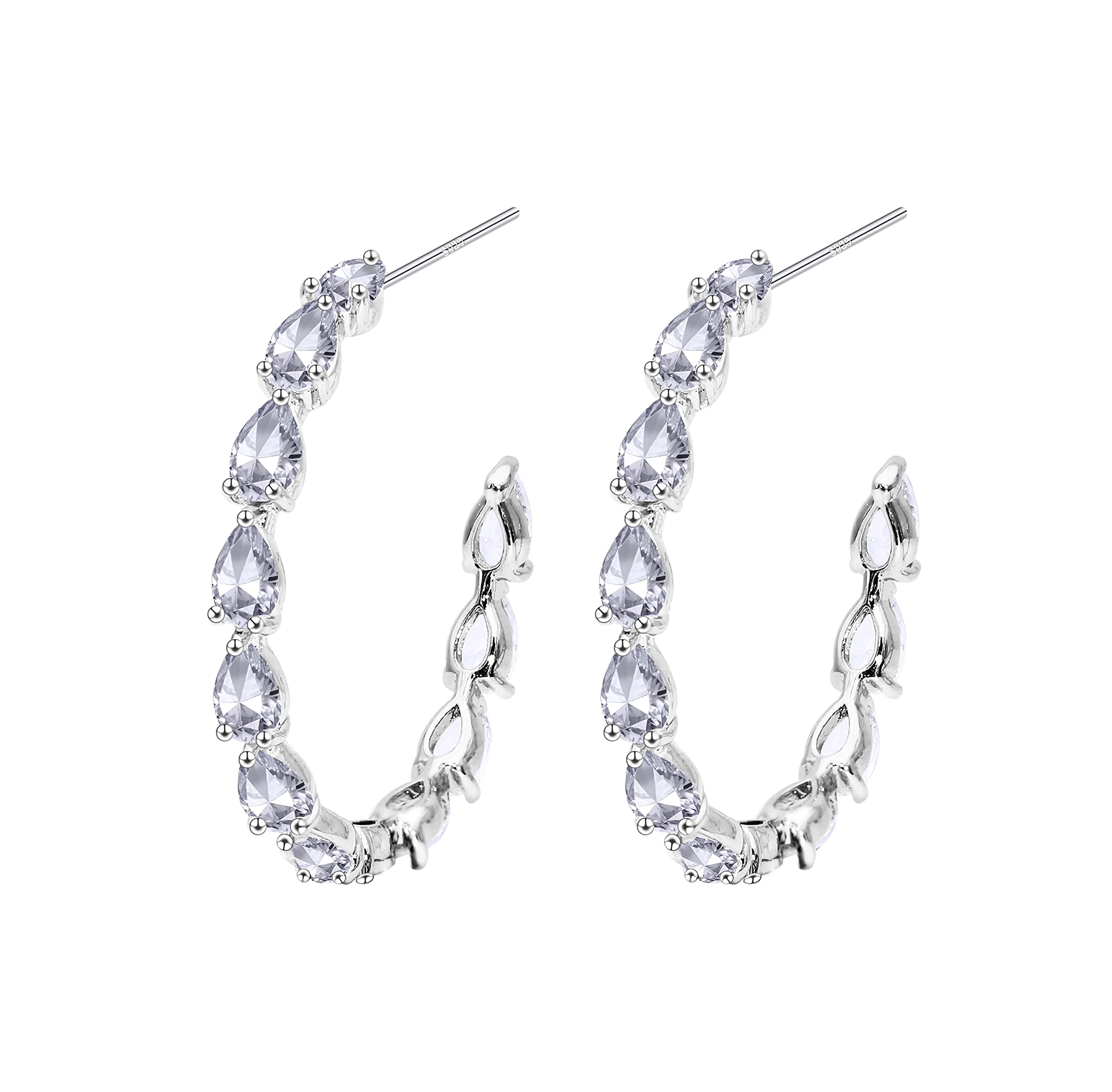 KristLand S925 Sterling Silver Ear Pin Women Big Hoop Earrings With 5A Cubic Zirconia Jewelry/Birthday Gift for Ladies Girls Silver Color