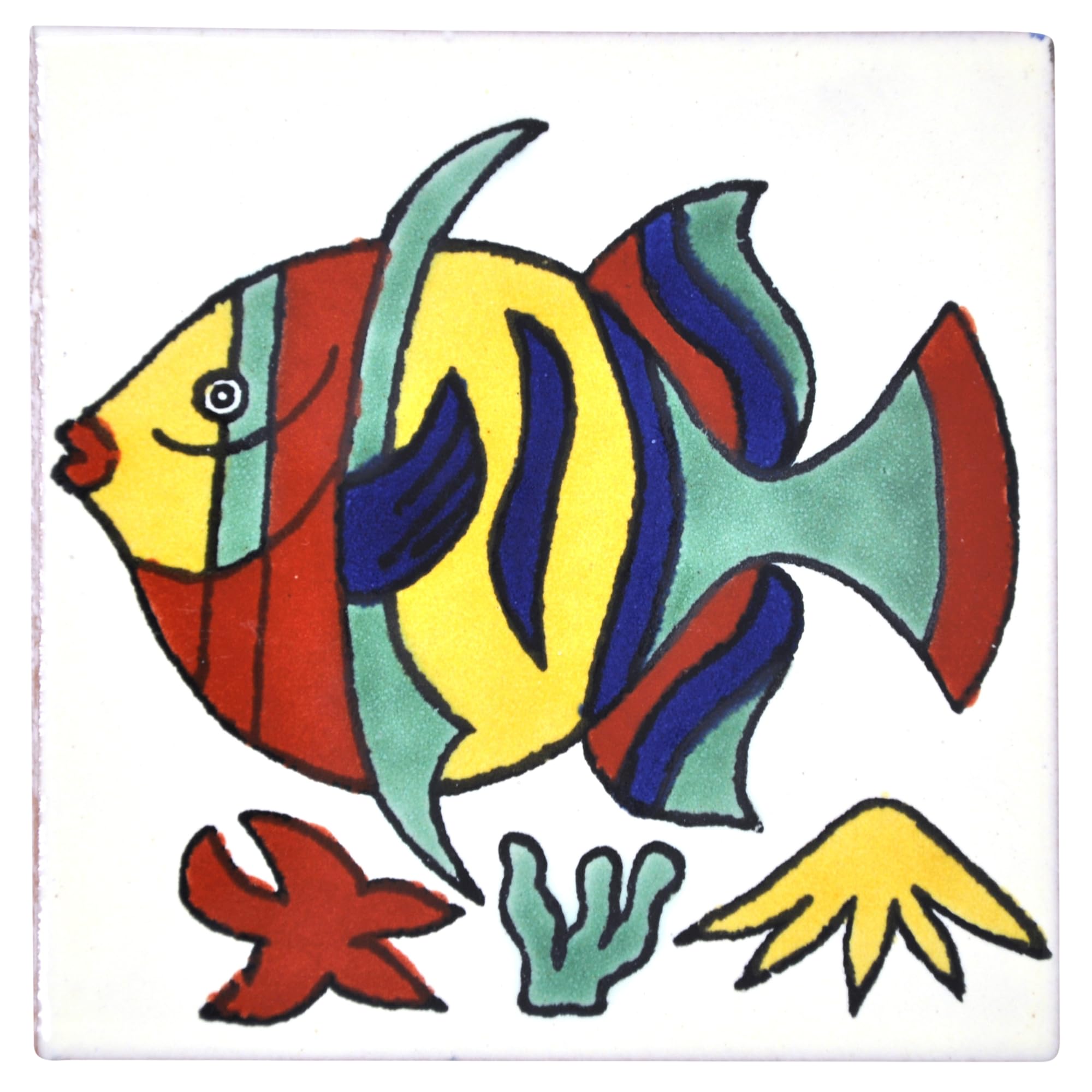 Tumia LAC Handmade Mexican Talavera Tile - Authentic Style Edmundo Ceramic Tiles for Crafts, Backsplashes and Home Improvement - 10 Pack