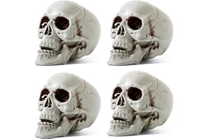Sratte 4 Pcs Halloween Human Skull Model Adult Plastic Skull Decor Fake Head Decorations Realistic Head Bone Model Human Skeleton Statue (5.1 Inch)