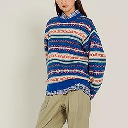 Women Y2K Argyle Striped Pullover Sweater Casual