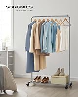 SONGMICS Clothes Rack on Wheels 91 cm Long with Storage Shelf Grey HSR025G01 view 2