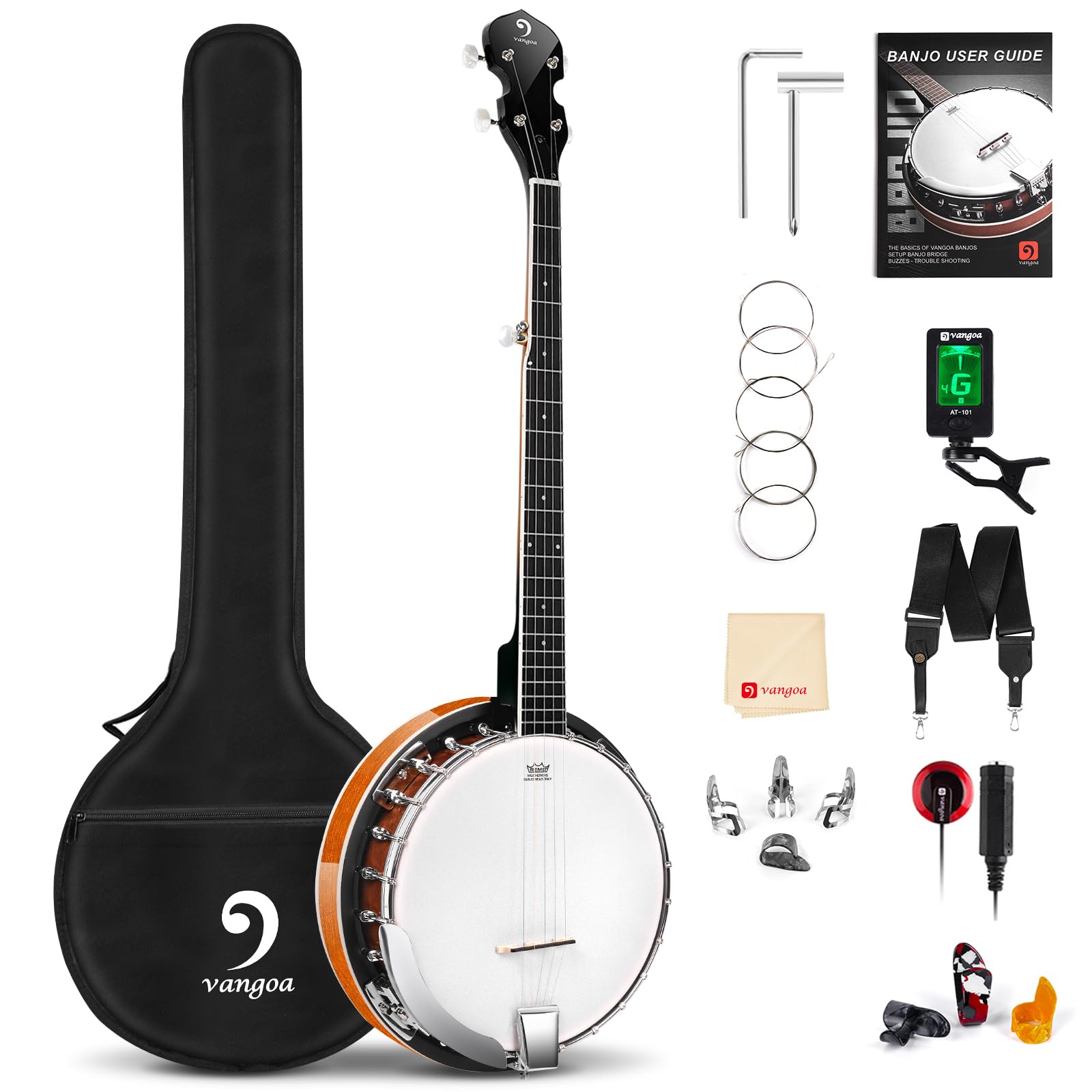 Vangoa 5 String Banjo Remo Head Closed Solid Back with beginner Kit, Tuner, Strap, Pick up, Strings, Picks and Bag
