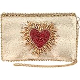 Mary Frances Heart Burst Beaded Crossbody Phone Bag – Heart Design Evening Clutch Purse with Removable Chain Strap, Multicolor