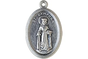WJH Saint St Dymphna Religious Charm Pendant Pray for Us Silver Tone Italian Medal