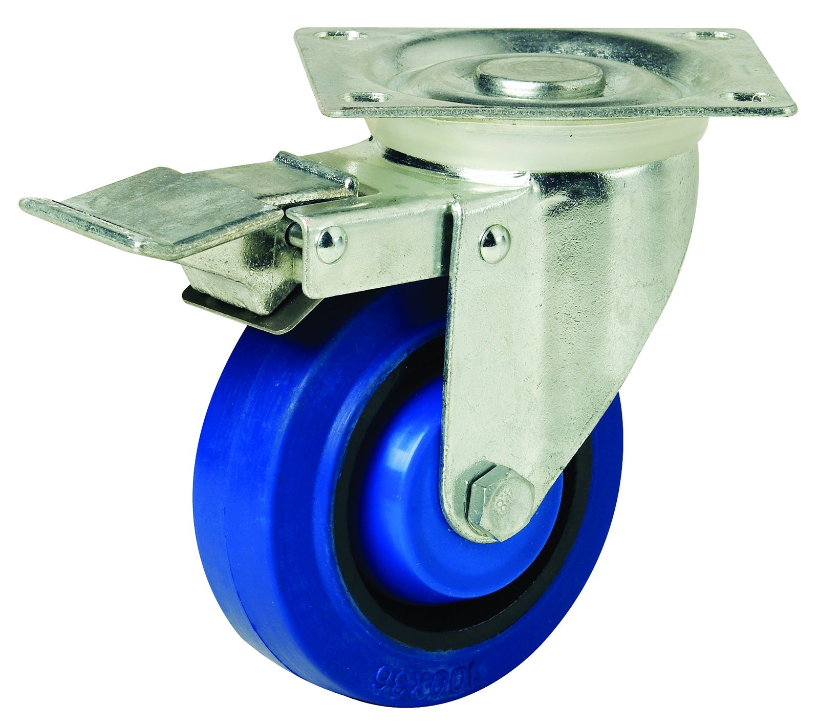 Easyroll 15820 Swivel Plate Castor with Brake, Blue, 75mm