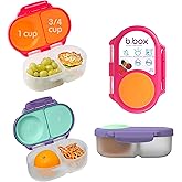 b.box Snack Box 2-Pack - Leak Proof Mini Bento Box for Kids & Toddlers, 2 Compartment Snack Containers for Kids, Dishwasher Safe, BPA-Free, PFAS-Free, Ages 4mo+, 1 3/4 Cup Each (Strawberry + Lilac)