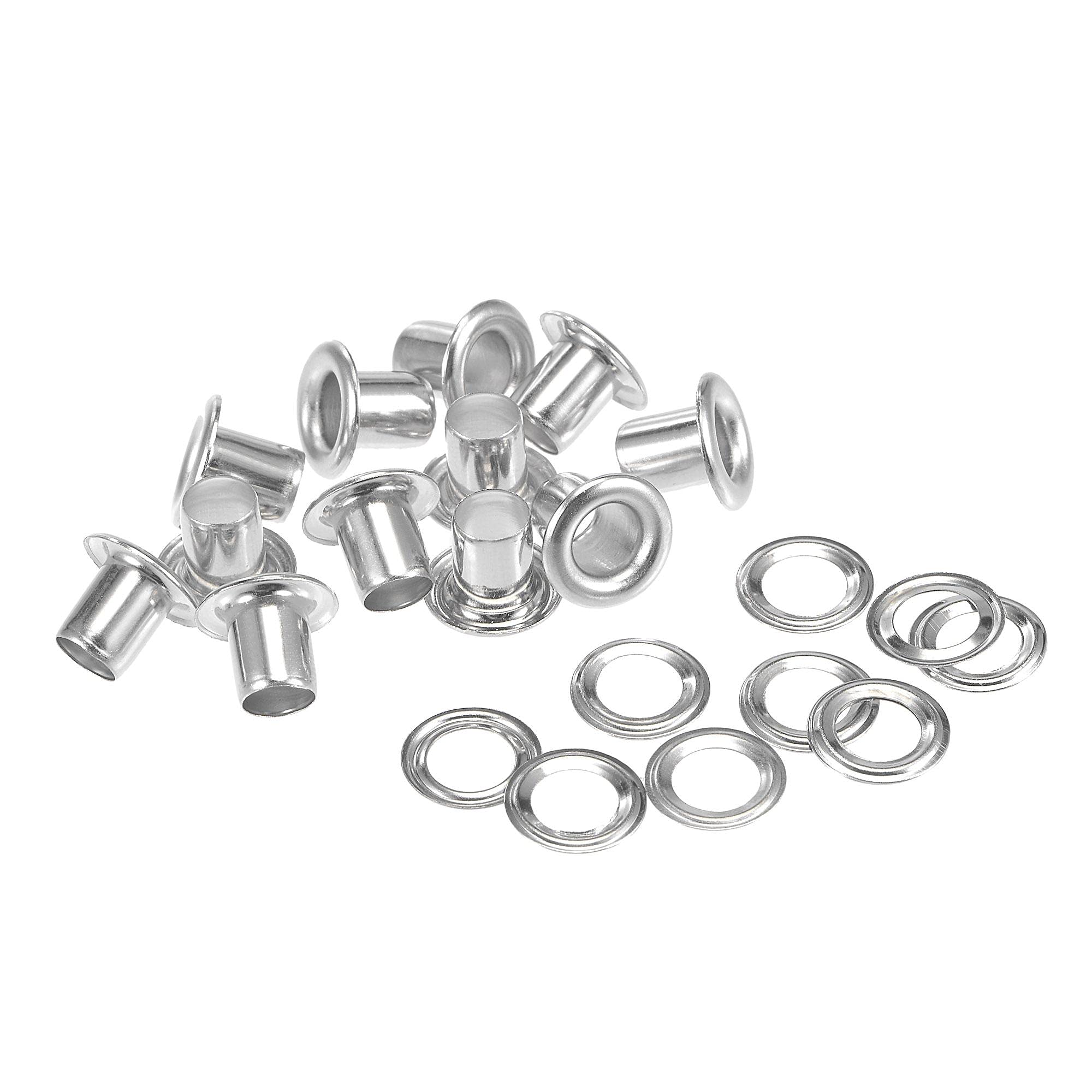 sourcing map Grommets Eyelets with Washers Kit, 9 x 4.5 x 7mm Copper Grommet Chrome Plated for DIY or Craft Projects Silver Tone 200 Set