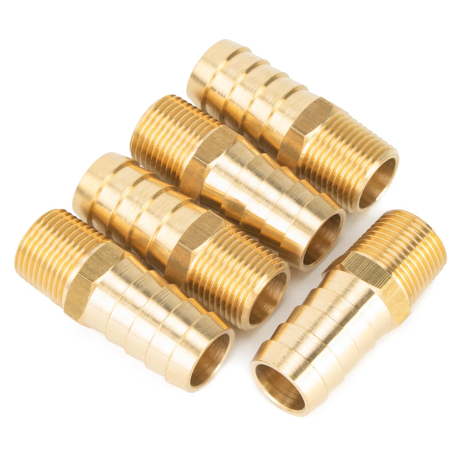 LTWFITTING Brass 3/8-Inch Male BSPT x 16mm Hose Barb Coupler Adapter Fitting for Vehicle Fuel System, HVAC System (Pack of 5)