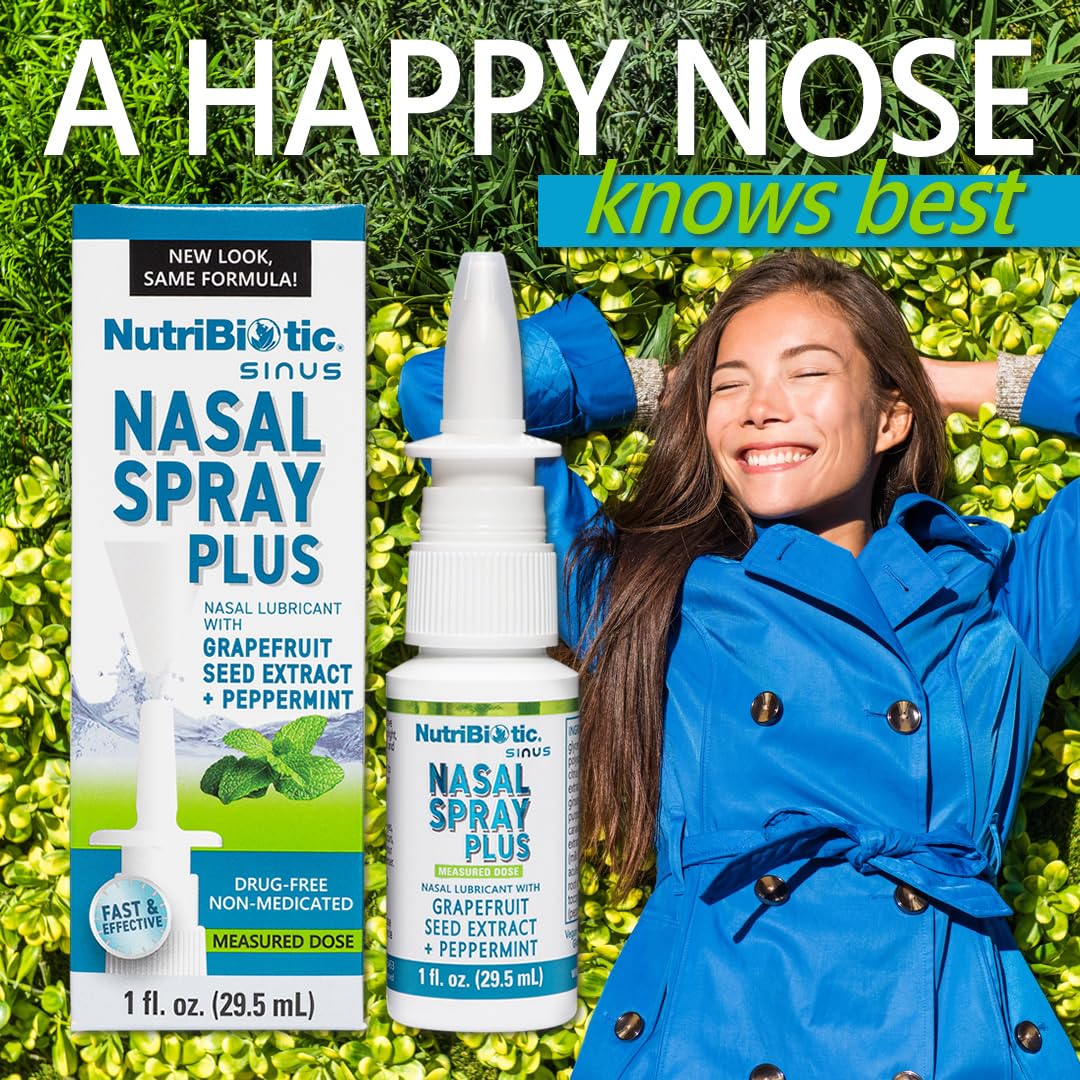 NutriBiotic Nasal Spray Plus 1 Fl Oz | Nasal Lubricant Plus GSE, Xylitol & Botanical Extracts | Moisturize & Help Flush Irritants from Nasal Passages | Measured Dose Pump | Drug-Free & Non-Medicated