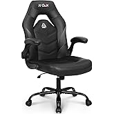 N-GEN Video Gaming Chair Ergonomic Computer Desk Office Chair with Lumbar Support Adjustable Height Swivel Wheels Flip-Up Arms PU Leather Home and Office (Black)