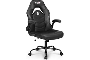 NEO CHAIR N-GEN Video Gaming Chair Ergonomic Computer Desk Office Chair with Lumbar Support Adjustable Height Swivel Wheels Flip-Up Arms PU Leather Home and Office (Black)