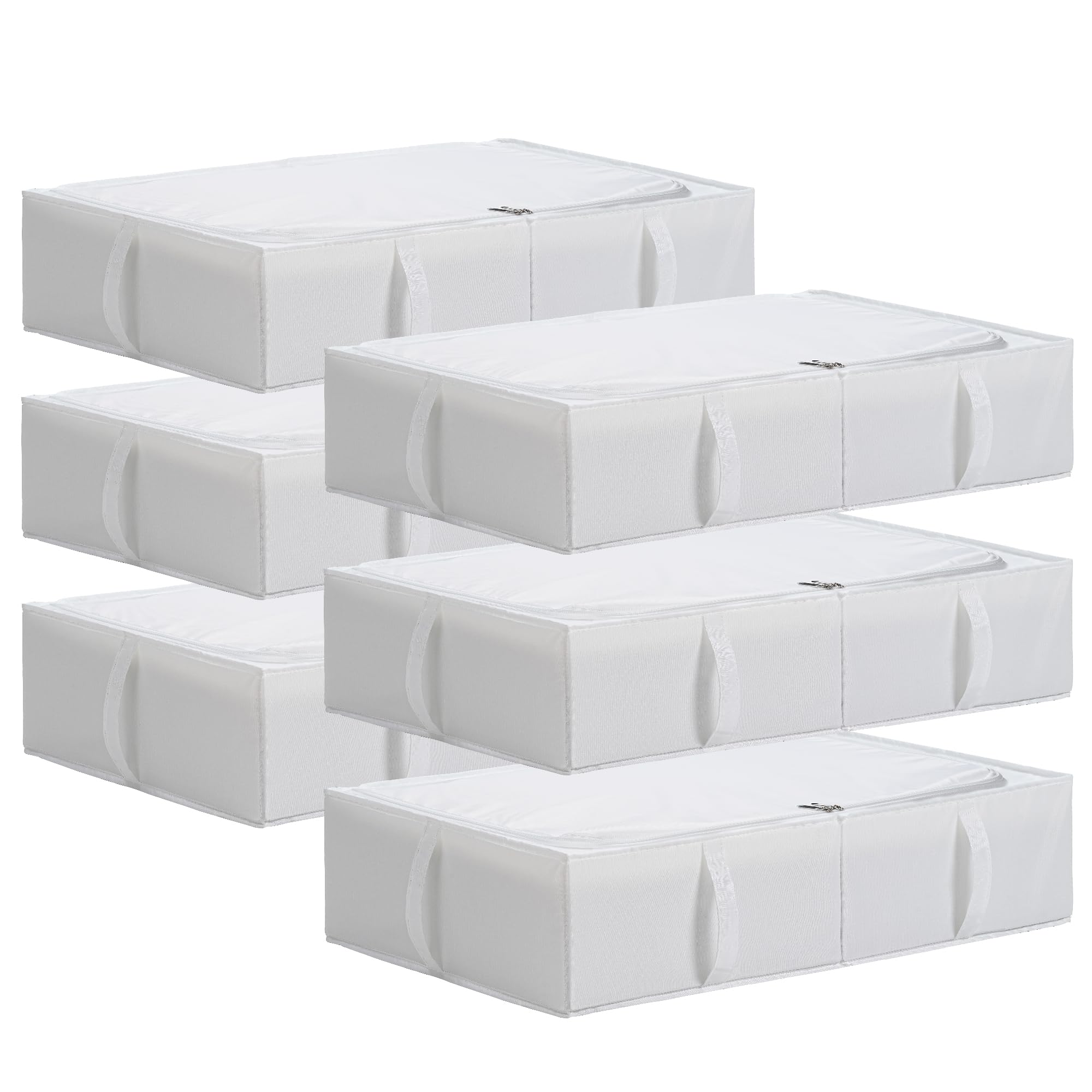 Photo 1 of TYEERS Under Bed Storage Containers, Durable Fabric, Washable, Collapsible, Under Bed Storage Bins for Clothes, Blankets, Sheets, Shoes, 27.5x16.5x7 Inches, 6-Pack, White