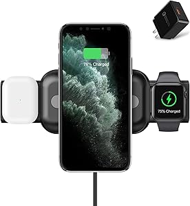 Nalwort 3 in 1 Wireless Charging Station with QC 3.0 Adapter Compatible for iPhone Apple Watch and AirPods Qi Fast Charge Wireless Charging Pad for iPhone 12/11 Pro Max/11, iWatch 6/SE/5/4/3 and More