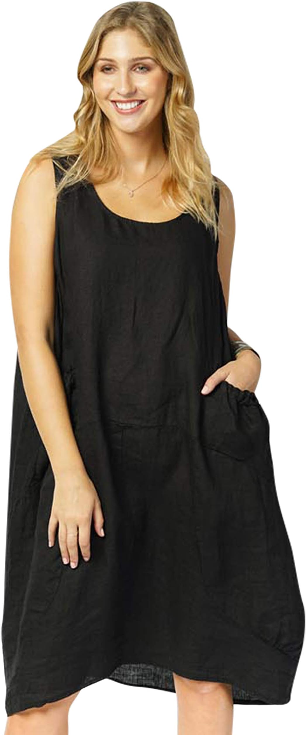 Love My Fashions New Ladies Womens Italian Lagenlook Quirky One Side Pocket Sleeveless Linen Tunic Dress Oversize One Size Plus UK 14-22