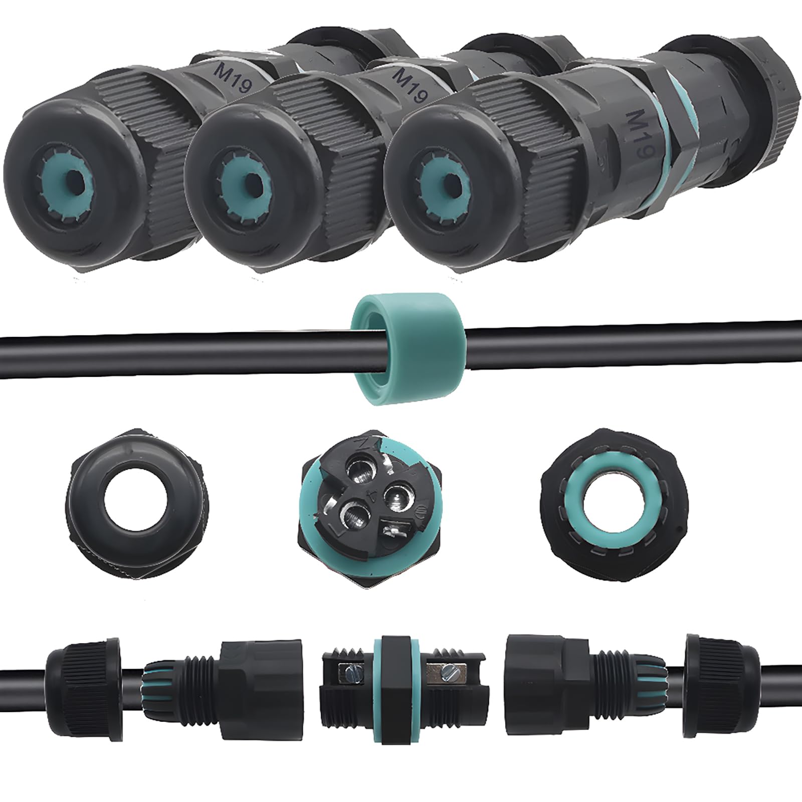 IP68 Waterproof Junction Box, CESFONJER Waterproof Cable Connectors, Outdoor Cable Connector for 2 or 3 Pole Cables, Cable Connector Sleeve Coupler for Cables Ø 4-8 mm (3pcs)