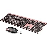 Wireless Keyboard and Mouse, Vssoplor 2.4GHz Rechargeable Compact Quiet Full-Size Keyboard and Mouse Combo with Nano USB Receiver for Windows, Laptop, PC, Notebook-Black and Rose Gold