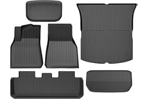 LOZUZ Floor Mats for Tesla Model Y 2021-2024 2025,Set of 6 Mats All Weather TPE Waterproof Anti-Slip Front & Rear Trunk Mats Cargo Liners, for Tesla 5-Seater