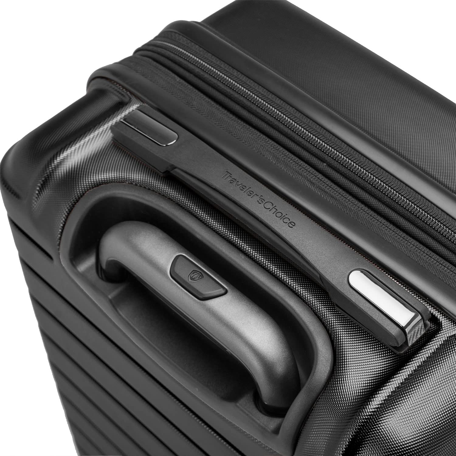 Traveler's Choice Archer Polycarbonate Hardside Spinner Luggage Set, Tie Down Straps, Black, Checked 29-Inch