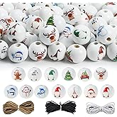 110 Pieces Christmas Wooden Beads，Natural Wood Beads Xmas 16mm Bead for Jewelry Making DIY Crafts Garland Christmas Tree Holiday Decoration (Christmas D)