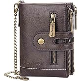 MOMEITU Vintage Y2K Double Fold Wallet with Chain - Short Multi Slot, Double Zipper (Coffee)