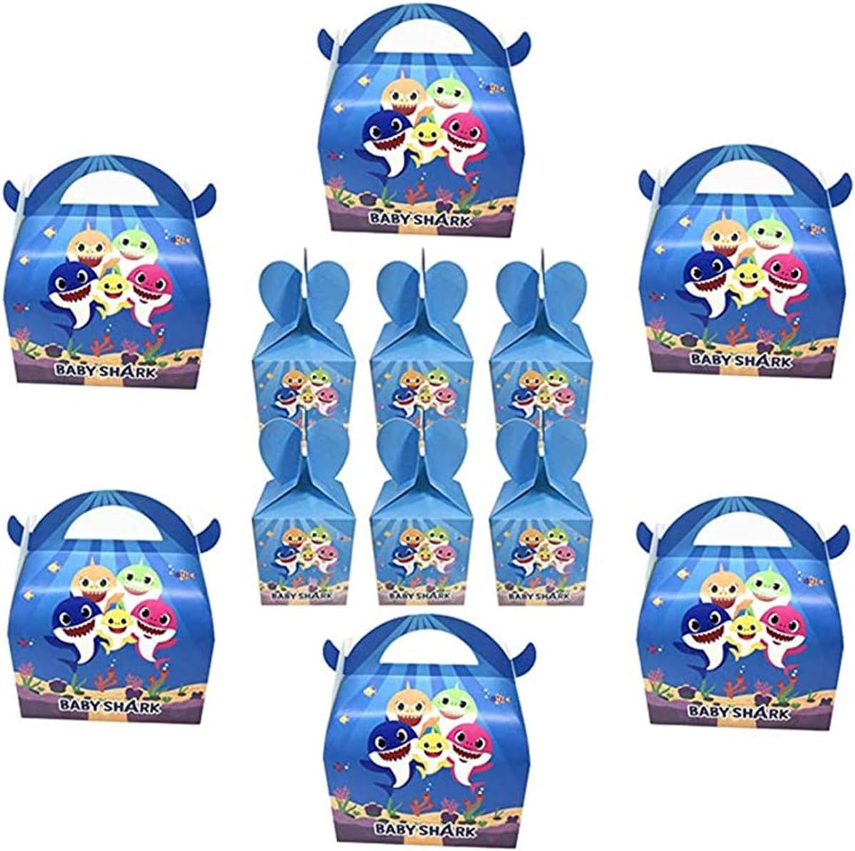 6 Pack Of Shark Popcorn Boxes With 6 Pcs Baby Cute Shark Candy Box Treats for Baby Shark Party Favor Birthday Favor Supplies Decorations