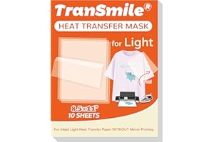 TranSmile Heat Transfer Mask for Inkjet Light Heat Transfer Paper (10 Sheets, 8.5"x11"), Clear Iron on Transfer Tape for Light Printable HTV