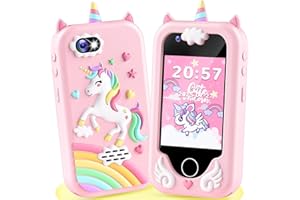 EAEVER Kids Smart Phone Toys for Girls - Christmas Birthday Gift for Kids Aged 3-10, Toddler Toys Cell Phone with Dual Camera, Music Player, Educational Learning Games with 32GB Memory Card, Pink