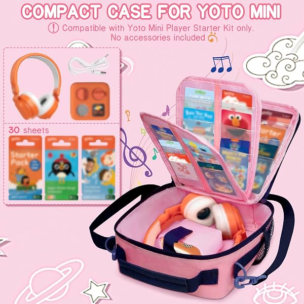 ORKELS CARRYING CASE FOR YOTO MINI 2024, TRAVEL STORAGE BAG WITH 30 CARD HOLDER, ADJUSTABLE SHOULDER STRAP, ACCESSORY POCKET, PORTABLE PROTECTIVE CASE (BAG ONLY)