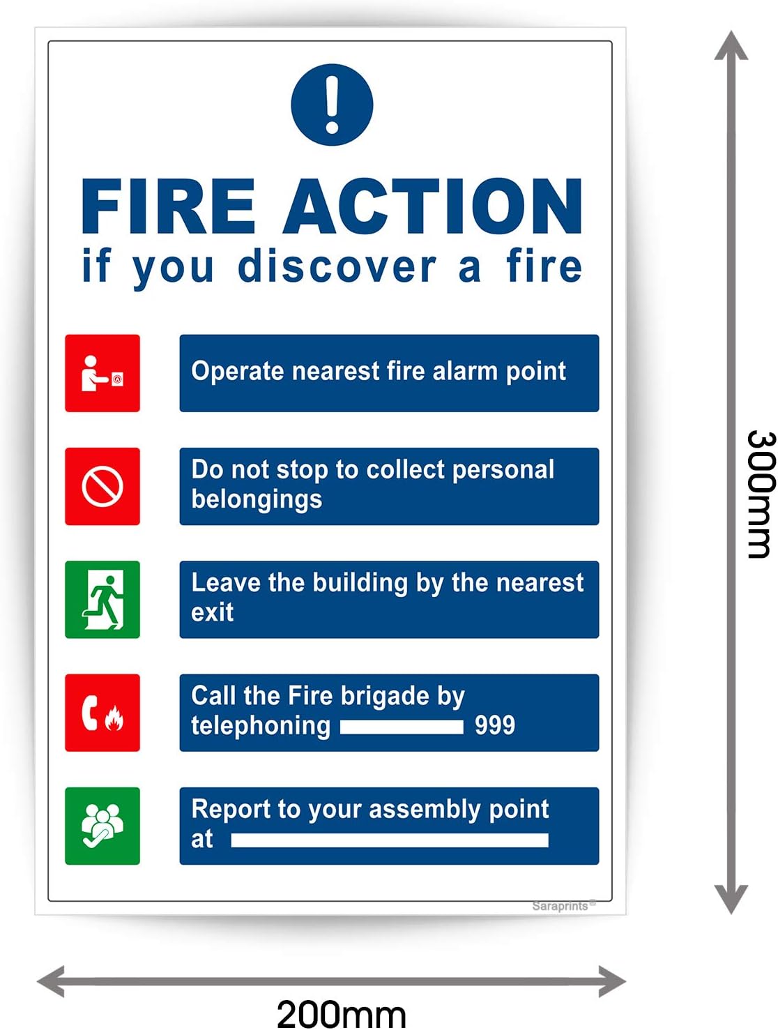 Pack of 2 Fire Action Sign stickers Fire Sign Waterproof Self Adhesive (150 x 200 mm) Fire Safety Signs, 200 x 300 mm - Image 4