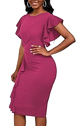 Yajedo Womens Hot Pink Dress with Short Ruffle