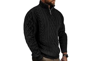 Comdecevis Mens Quarter Zip Sweater Long Sleeve Cable Knit Mock Neck Polo Soft Casual Pullover Sweaters