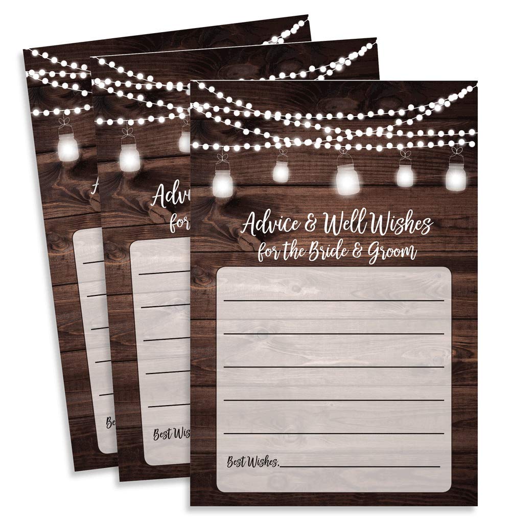 50 Rustic Wedding Advice and Well Wishes for The Bride and Groom - Wood and Lights - Guest Book Alternative - Bridal Shower Games (50-Cards)