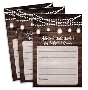 50 Rustic Wedding Advice and Well Wishes for The Bride and Groom - Wood and Lights - Guest Book Alternative - Bridal Shower Games (50-Cards)